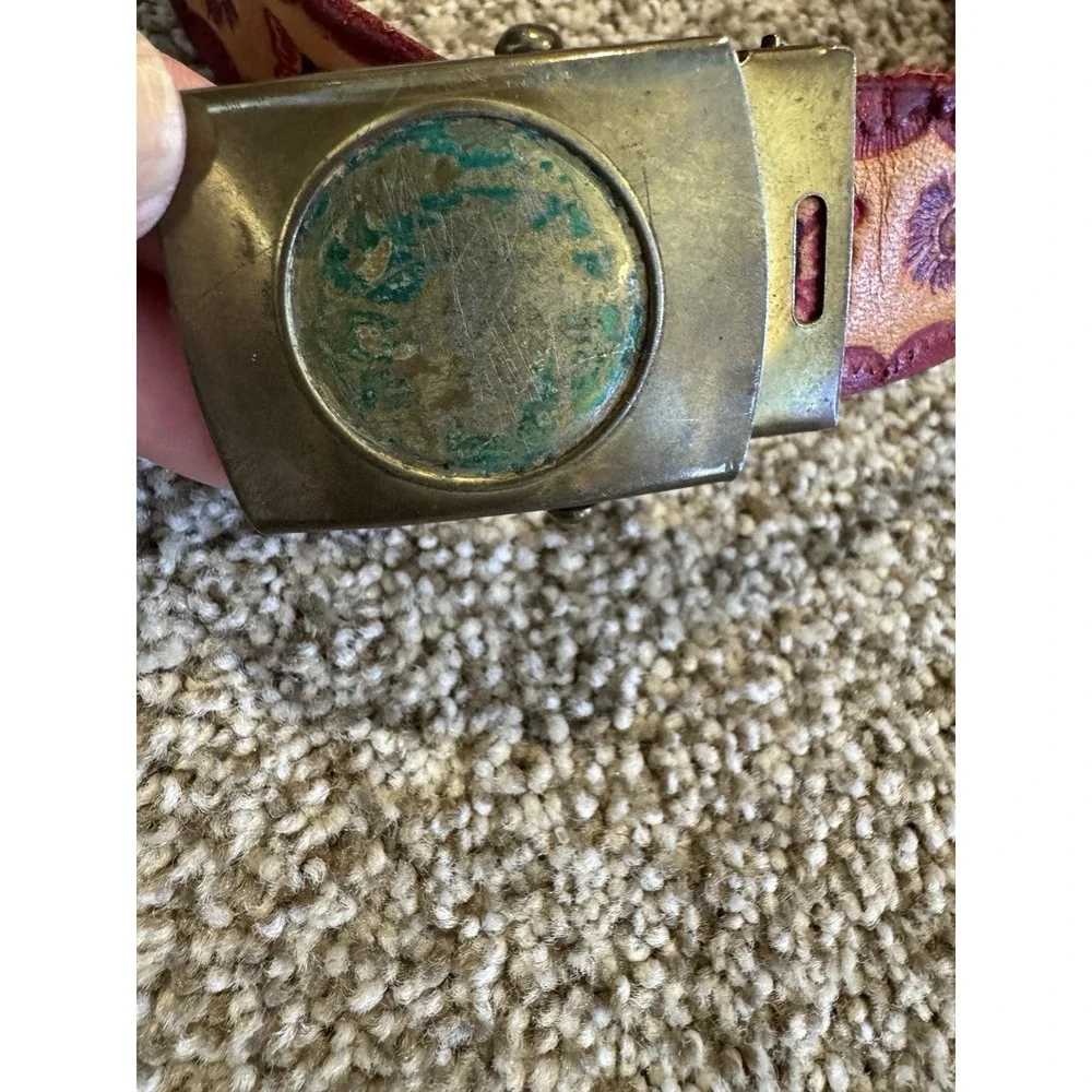 Vintage Girls Leather Belt Flowers And Butterflies Metal Fairy Ethereal